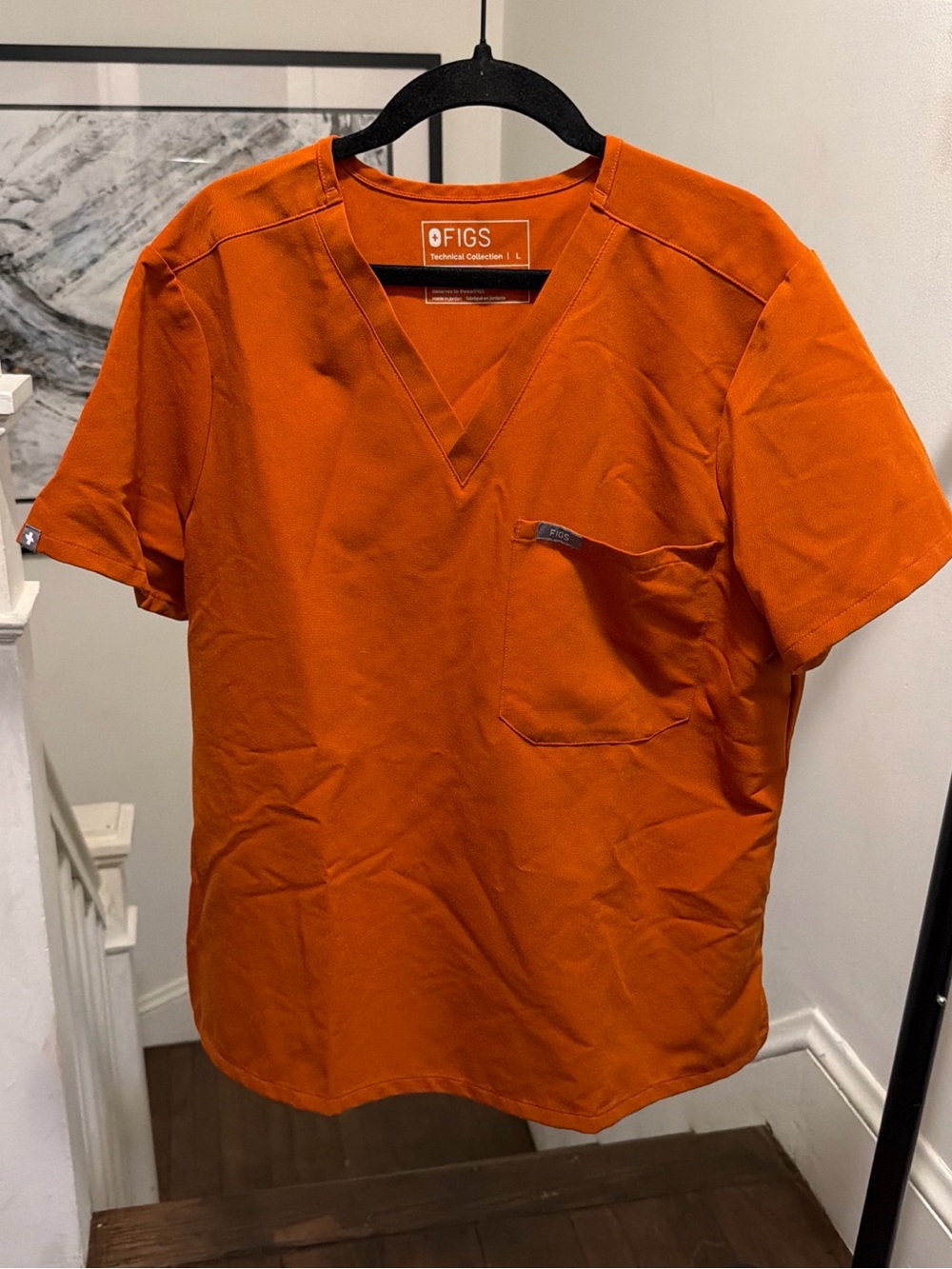 Figs Woman’s V-Neck Top in Bright Orange Dirty Chai Style Zamora